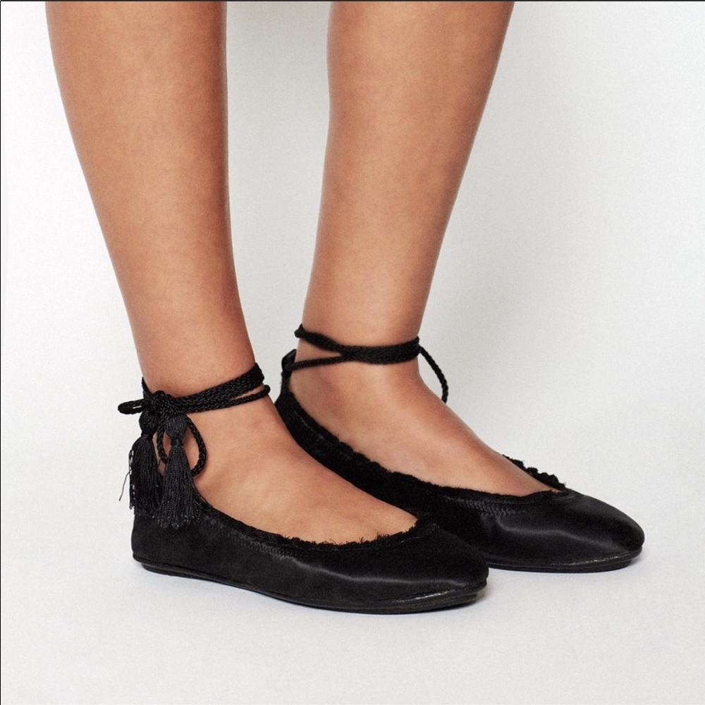 Joie Black Satin Lace Up Flats Revolve Shopbop 39
